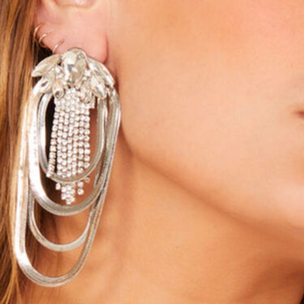 WonderWest Silver Jeweled Loop Light Weight Earrings NWT